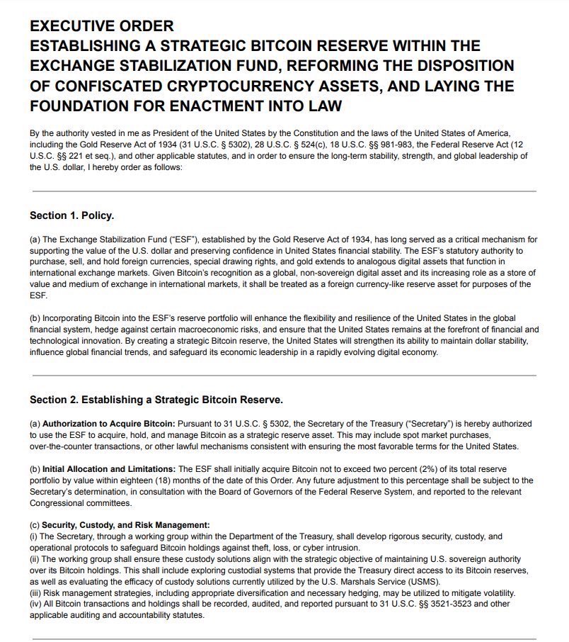 MASSIVE BREAKING: I can confirm that my team has finalized a model EXECUTIVE ORDER for the president of the United States to establish a ‘Strategic Bitcoin Reserve’