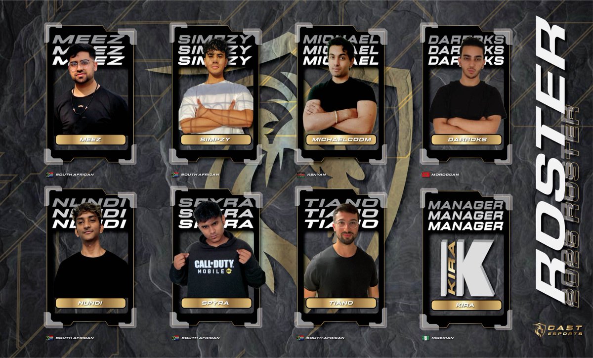 CAST_gaming1's tweet image. With 2024 coming to a end. 

CAST would like to introduce our new 2025 Line up. 💥💥💥

MEEZ
SIMPZY
MICHAELCODM
DARROKS
NUNDI
SPYRA
TIANO

We look forward to the new year and keeping our throne in 2025!! 

We will see you there!! 💣💣