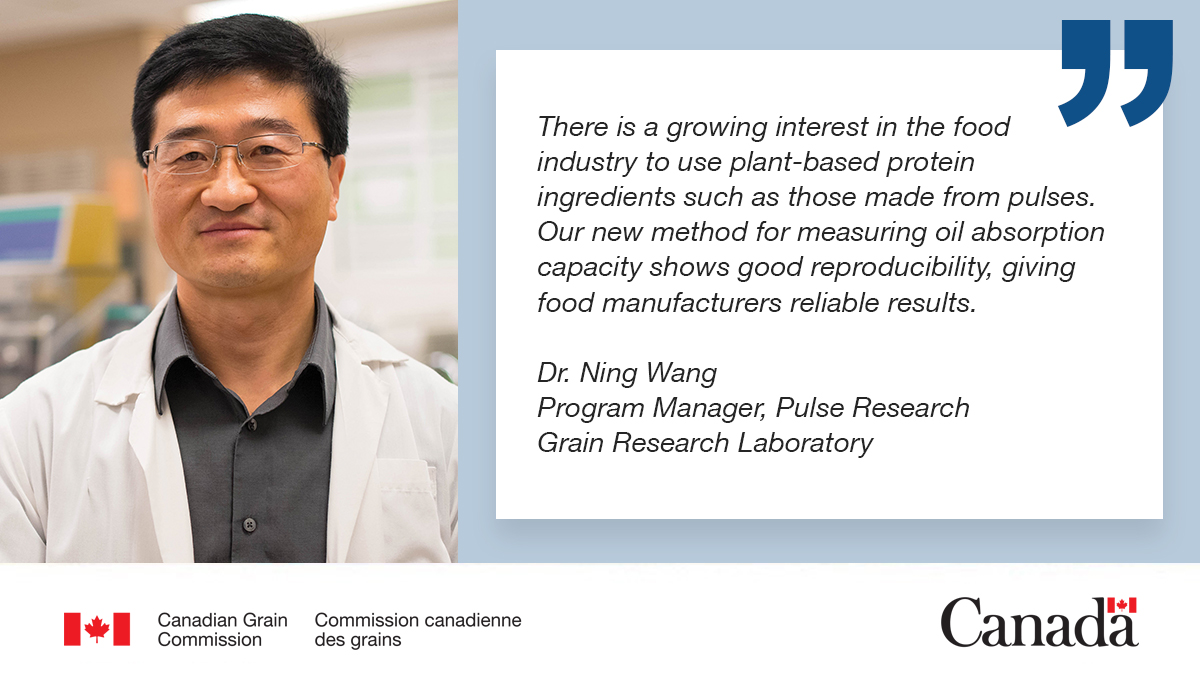 Grain_Canada's tweet image. It’s Gluten-Free Baking Week! Learn about some of our Grain Research Lab’s work on pulse flours, a gluten-free alternative, and how they found a new way to measure the ability of pulse flour and protein concentrates to absorb oil. ow.ly/xA7Y50Usarv #CdnAg #AgSci