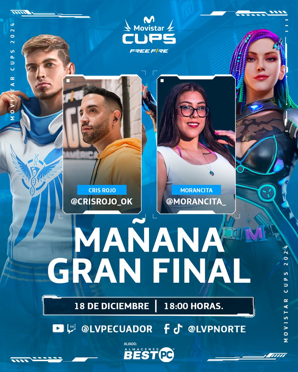 ¡Mañana es la  transmisión de Movistar Cups Master Challenge Ecuador!

📆18 de diciembre
⏰ 18:00 horas
📺YouTube y Twitch LVPEcuador, Facebook y TikTok LVP Norte

¡Descubramos juntos quiénes serán los ganadores!
#MovistarCupsEc