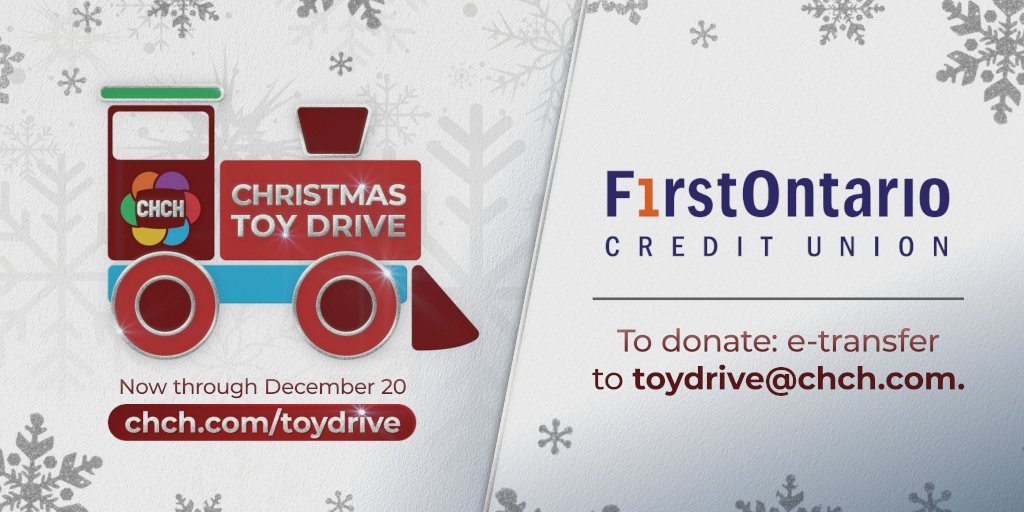 FirstOntarioCU's tweet photo. The @CHCHTV Annual Christmas Toy Drive ends this Friday! You can make a difference by donating via Interac e-Transfer® to toydrive@chch.com or at a #FirstOntario branch. Learn more: https://t.co/nWhgH6jtc4 #FirstONCommunity #ToyDrive #CommunitySupport https://t.co/lyh1EIhtEi