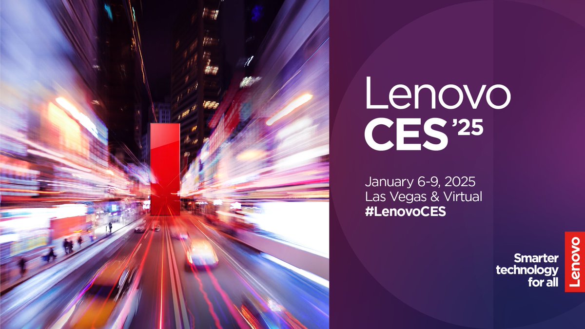 Join Lenovo January 6-9, 2025 as we unveil the next chapter of Smarter AI for All at #CES2025!  

Learn more: lenovo.com/CES | #LenovoCES #WeAreLenovo