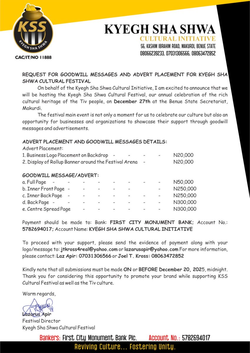 KSSFestival's tweet image. Tindi loho, tar u nenge a mi

Goodwill Messages and Logo Placement on KSS2024 backdrop is ongoing.  Hurry‼️