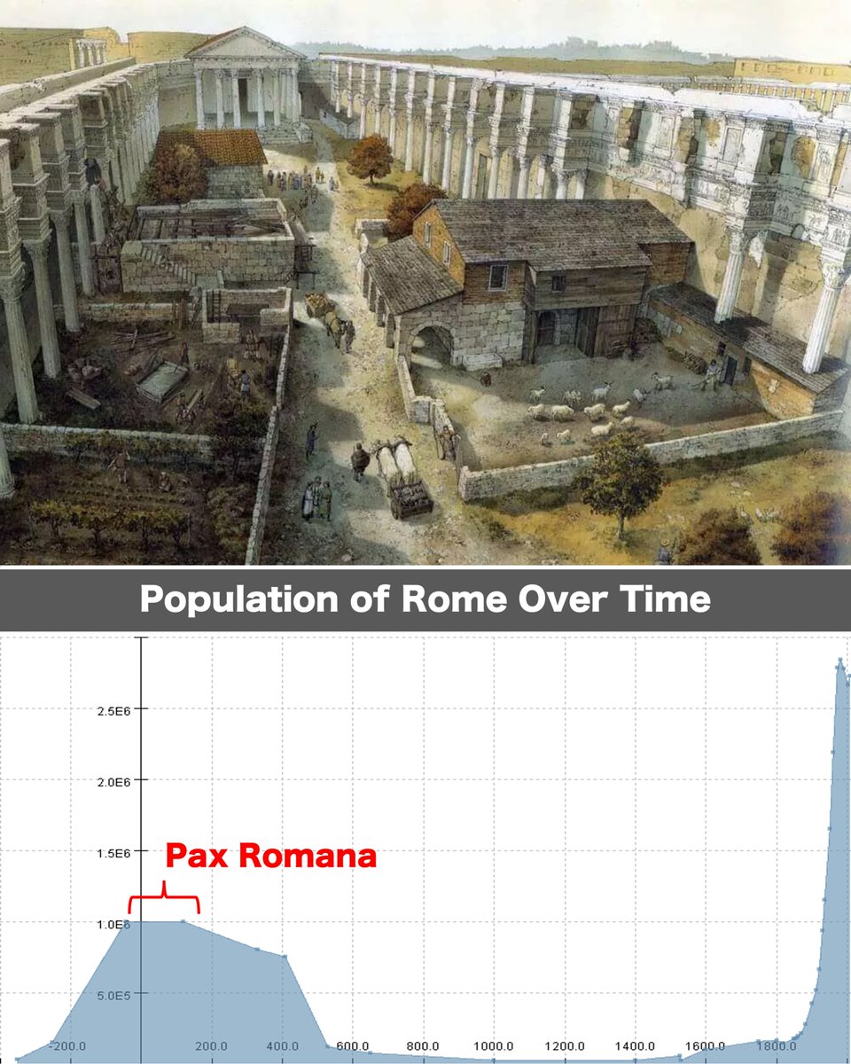The fall of Rome is widely misunderstood.

It wasn't invasion, disease or famine that truly brought it to its knees.

Rome collapsed because the birth rate did… (thread) 🧵