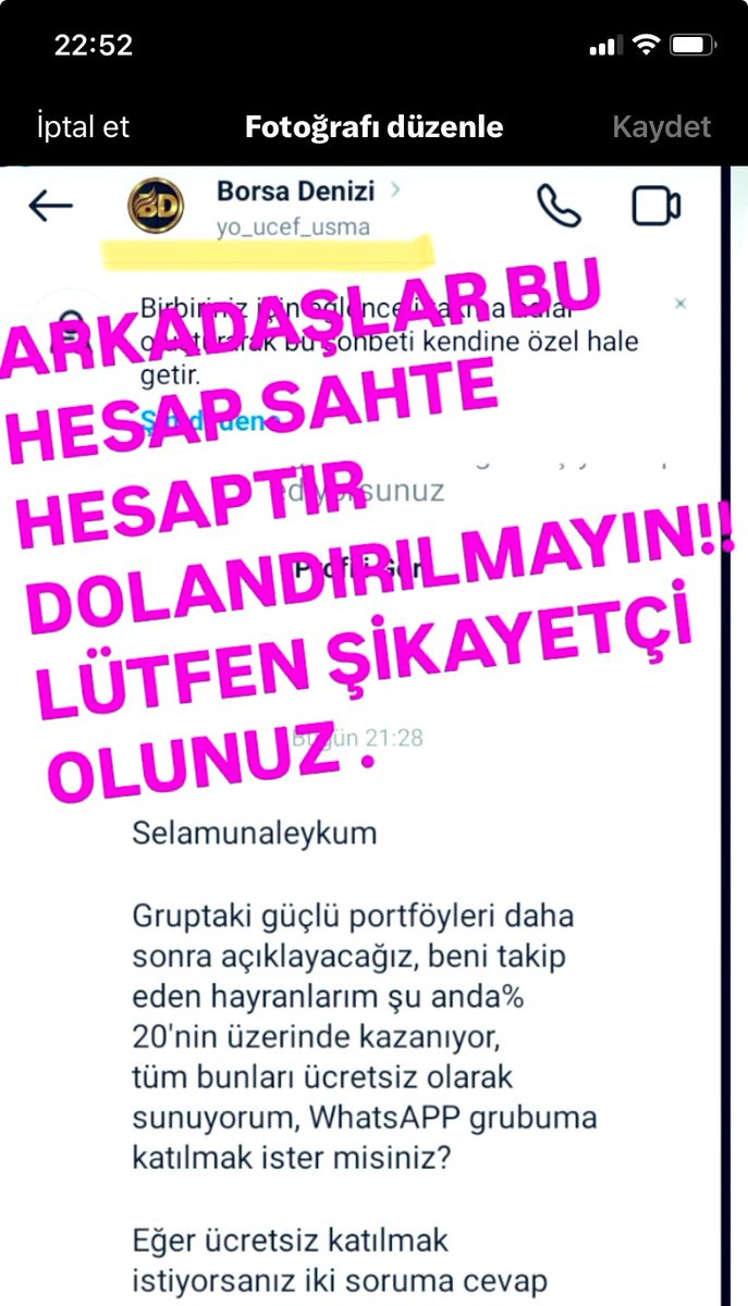 Ozcntsc's tweet photo. ARKADAŞLAR SAHTE HESAPLARA KARŞI  LÜTFEN  DİKKATLİ OLUNUZ !!! KİMSEYE MESAJ VEYA İSTEK GÖNDERMEDİM , GÖNDERMİYORUM 👋 #borsa #borsadenizi #hisse #bist https://t.co/OLcCQJin9k