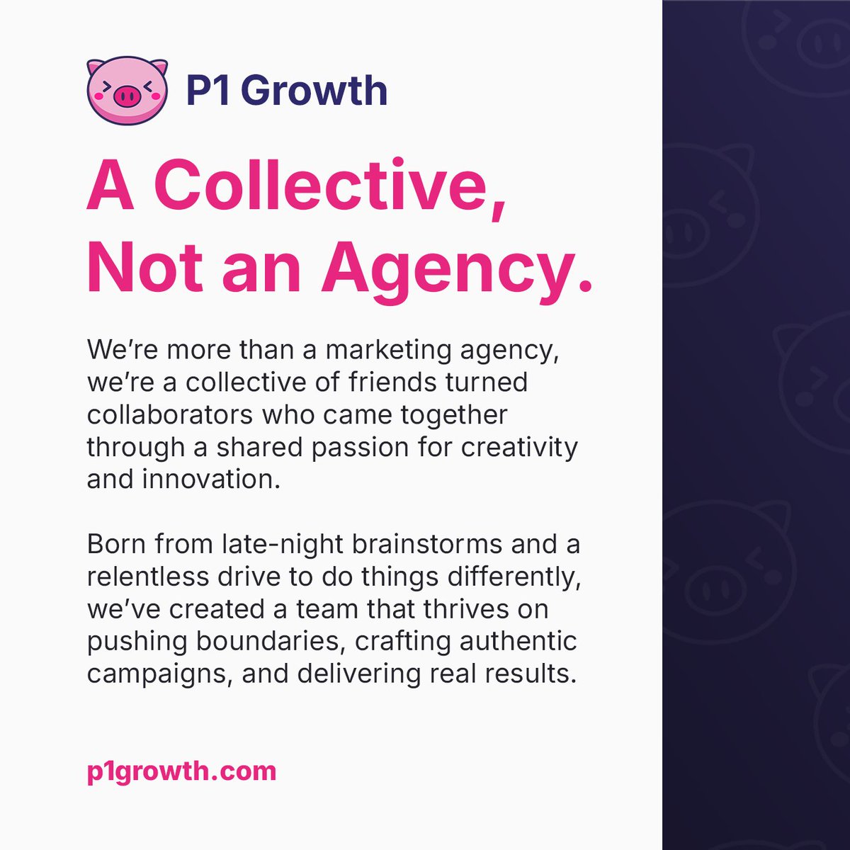 🐷  More than a marketing agency:

P1Growth: the sister company to <a href="/ParagonFGC/">Paragon</a>