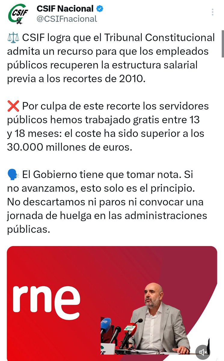 CSIFPRISIONES's tweet image. 2 noticias juntas, del mismo día, que explican el contexto sindical:

“TC admite recurso de
#CSIF para recuperar las pagas íntegras de los funcionarios desde 2010”

“Pepe Álvarez (UGT) 'blanquea' a Puigdemont  en Waterloo”

Tú eliges a quién apoyas y a quién confías tú afiliación
