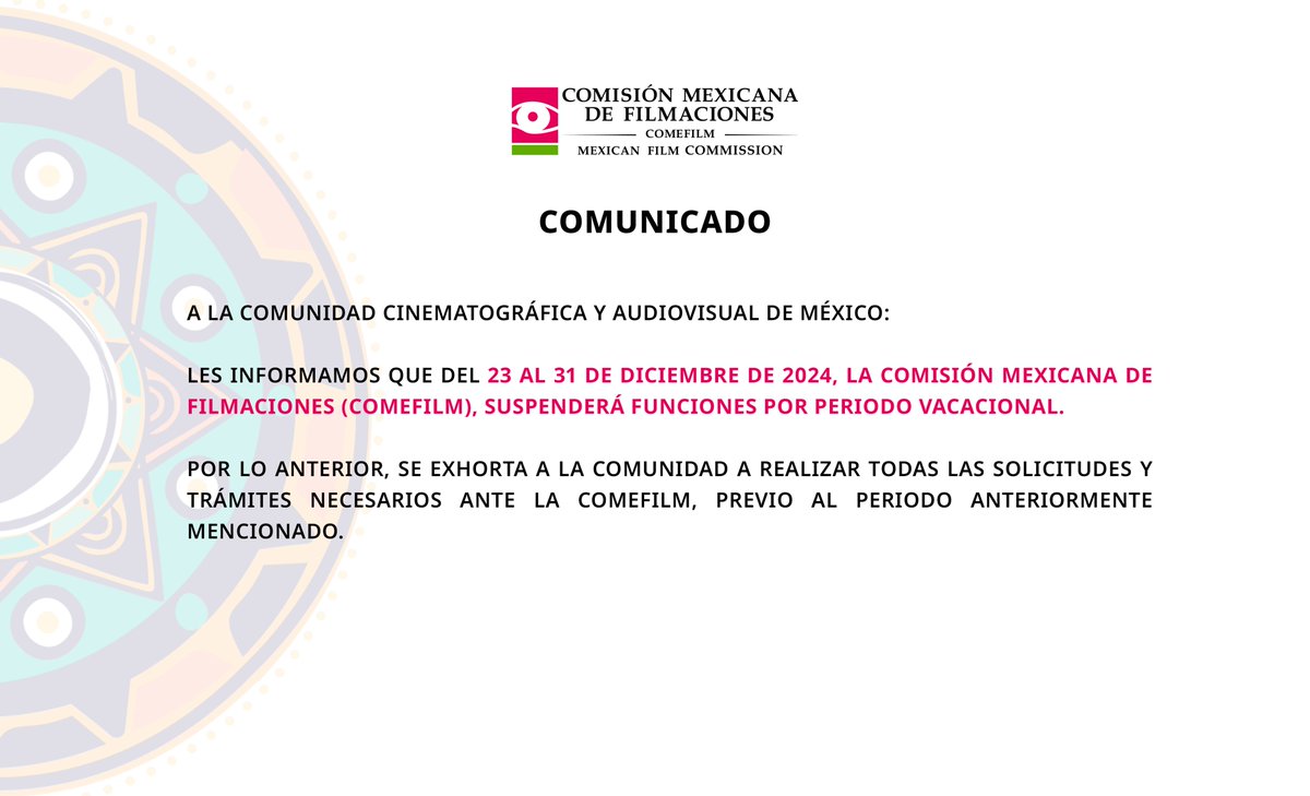 COMEFILM's tweet image. COMUNICADO