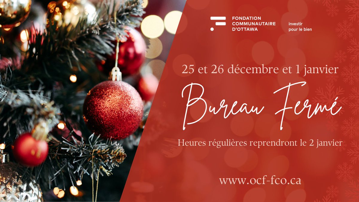 Joyeuses Fêtes à tous nos amis et nos partenaires !

Veuillez noter nos heures de bureau lors de ce temps des fêtes :
24 décembre – 8h00 à 13h00
25 et 26 décembre – FERMÉ
27, 30 décembre – 8h00 à 16h30
31 décembre – 8h00 à 13h00
1 janvier – FERMÉ

loom.ly/E6MhKok
