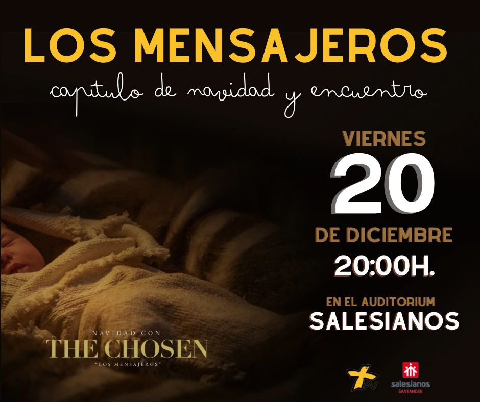 En colaboración con los Salesianos, os invitamos a ver juntos el capítulo de Navidad de THE CHOSEN y después disfrutar de un encuentro musical con HAKUNA SANTANDER. 🙌🏼

📍¿DÓNDE? Auditorium Salesianos, Santander

📅 ¿CUÁNDO? El viernes, 20 de diciembre

🕓 ¿A QUÉ HORA? A las 20h