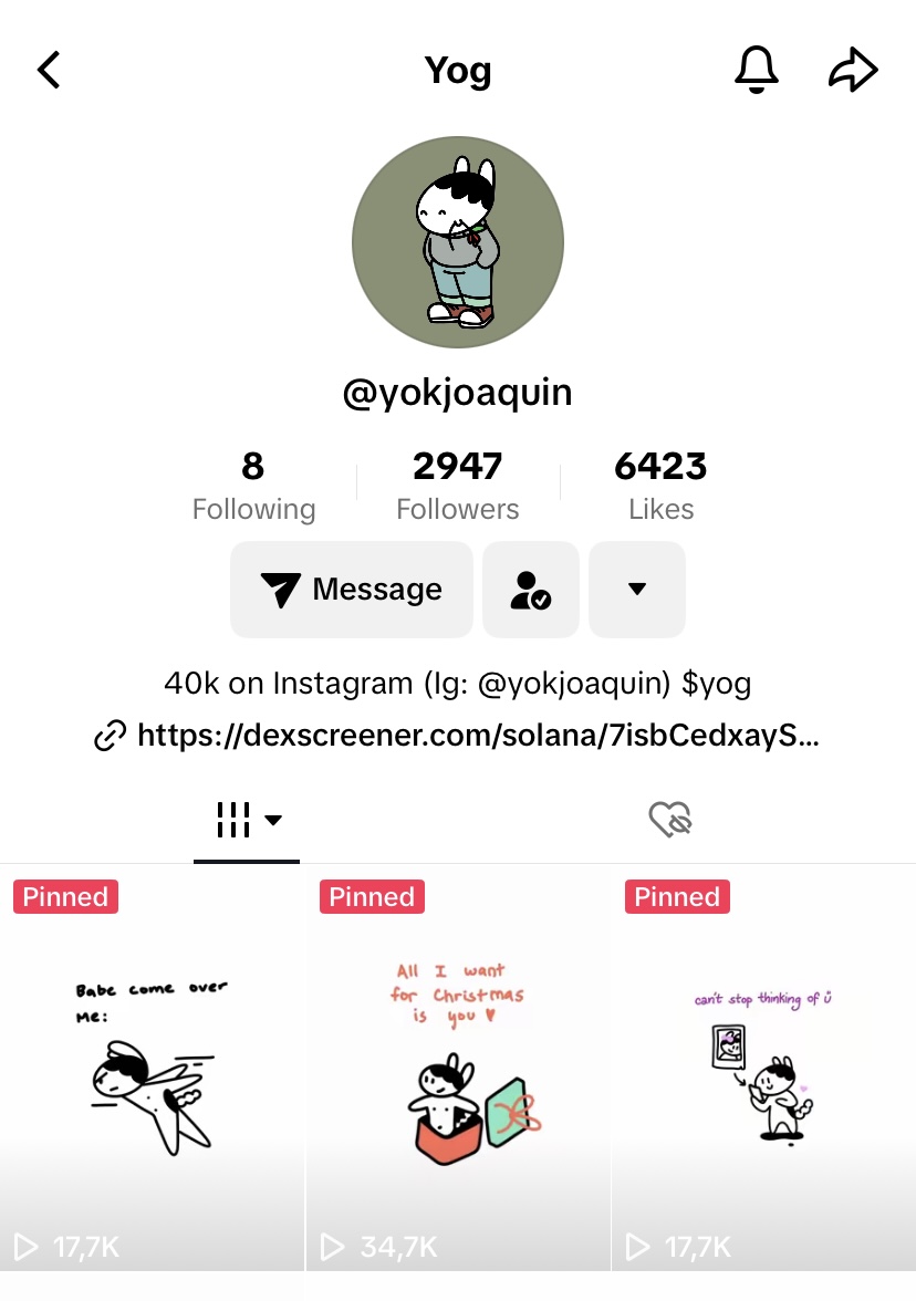 yog_coin's tweet photo. Hello, Yog community!

We are so excited to announce that we have almost reached 3,000 followers on TikTok! 🎉 Every day I feel your affection growing and I can’t help but think about how extraordinary our trip together is.

But our adventure doesn’t end here! I have an ambitious goal: to reach 10k followers by 2025! 🚀 And I am convinced that, with your support, we can do it. Together, we can continue to spread positivity, inspiration and, above all, love for our community.

What content would you like to see in the next few days? Let me know in the comments! Together we can make this trip even more special.

Thank you very much for being part of the Yog family and stay tuned that I still have so many things for you to see! ❤️

https://t.co/GMWeVx2veZ