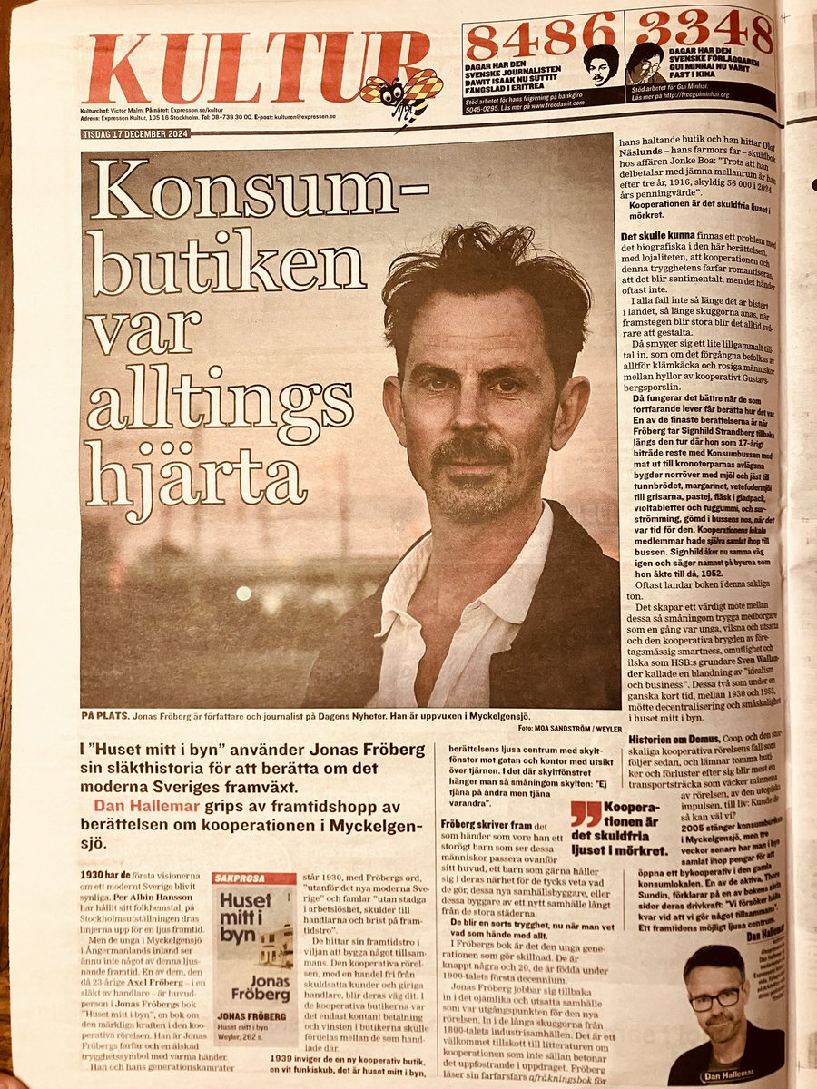 Jonas_froberg's tweet image. Så himla glad över den här fina och välskrivna recensionen i dagens @ExpressenKultur av min bok Huset mitt i byn på @Weyler_forlag. Recensenten får framtidshopp av den lokala gemenskapen som ännu finns i Myckelgensjö.