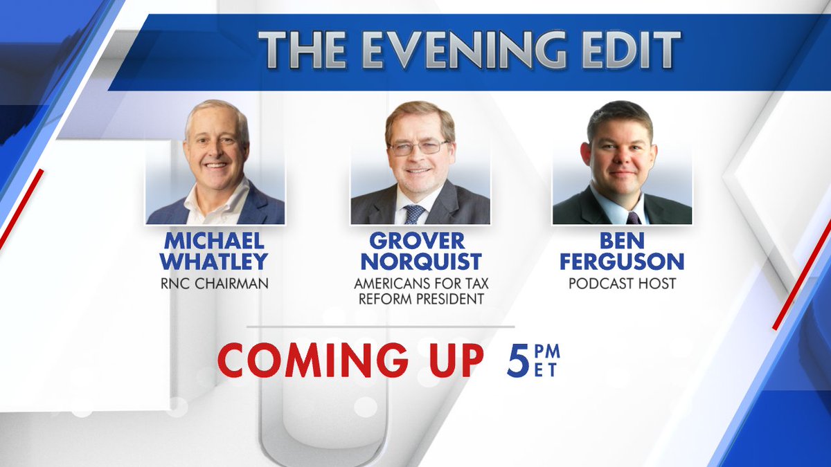 The Evening Edit (@eveningedit) on Twitter photo .<a href="/RepRWilliams/">Rep. Roger Williams</a>
<a href="/repdarrellissa/">Rep. Darrell Issa</a>
<a href="/kevinolearytv/">Kevin O'Leary aka Mr. Wonderful</a>
<a href="/AlinaHabba/">Alina Habba</a>
<a href="/ChairmanWhatley/">Michael Whatley</a>
<a href="/GroverNorquist/">Grover Norquist</a>
<a href="/benfergusonshow/">Ben Ferguson</a>
Joining us tonight on The Evening Edit 5PM ET/2PM PT on <a href="/FoxBusiness/">FOX Business</a> with <a href="/LizMacDonaldFOX/">Elizabeth MacDonald</a> . Be sure to tune in! .<a href="/RepRWilliams/">Rep. Roger Williams</a>
<a href="/repdarrellissa/">Rep. Darrell Issa</a>
<a href="/kevinolearytv/">Kevin O'Leary aka Mr. Wonderful</a>
<a href="/AlinaHabba/">Alina Habba</a>
<a href="/ChairmanWhatley/">Michael Whatley</a>
<a href="/GroverNorquist/">Grover Norquist</a>
<a href="/benfergusonshow/">Ben Ferguson</a>
Joining us tonight on The Evening Edit 5PM ET/2PM PT on <a href="/FoxBusiness/">FOX Business</a> with <a href="/LizMacDonaldFOX/">Elizabeth MacDonald</a> . Be sure to tune in!