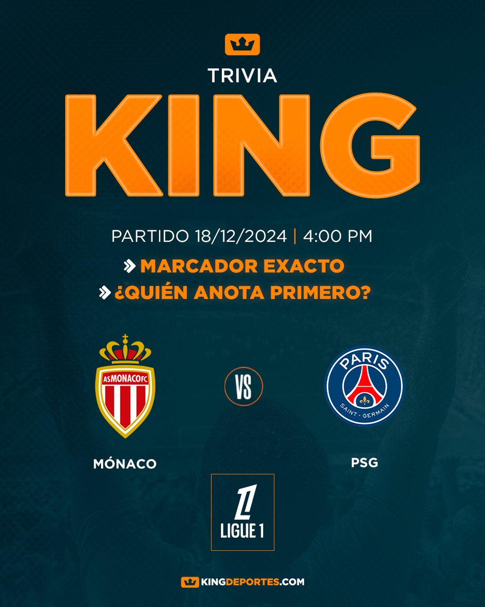 kingdeportes_ve's tweet image. Llegó la #Triviaking de la #Ligue1 🇫🇷😎

Para participar solo debes:
✅Seguirnos
✅Dar like
✅Repostear
✅Comenta tu pronóstico y usuario en KingDeportes (Solo un comentario)

🚩NO valido para recargas en binance
Partidos del día 18/12/24📅