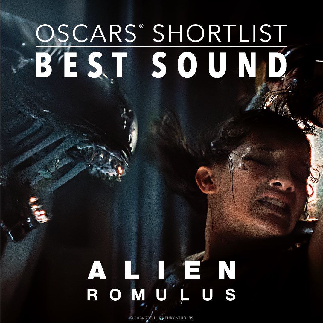Congratulations to the cast and crew of #AlienRomulus on their three Oscar® shortlists, including Best Visual Effects, Best Music (Original Score), and Best Sound!