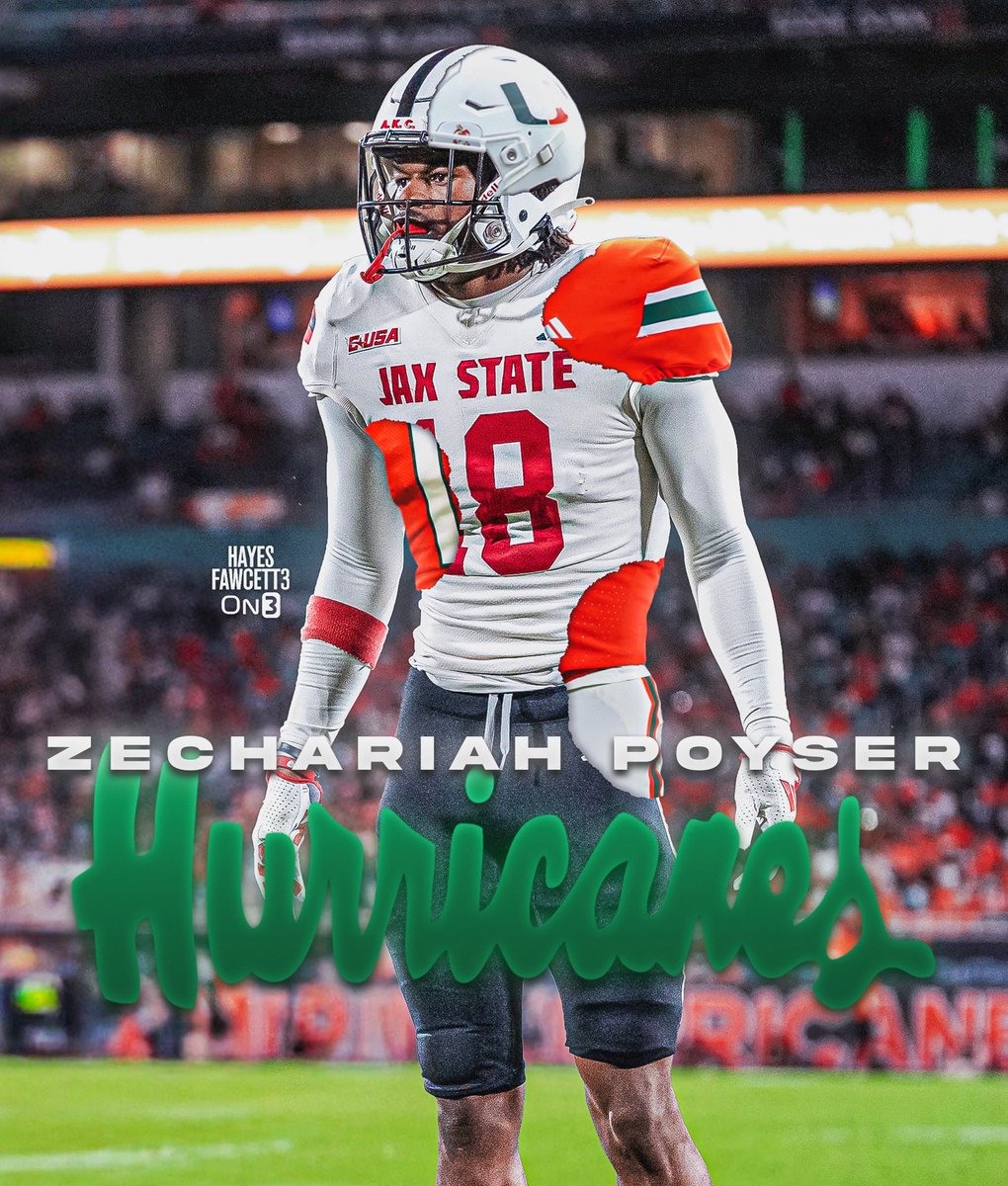 BREAKING: Jacksonville State standout freshman safety Zechariah Poyser has Committed to Miami, he tells @on3sports

The 6’2 190 S will have 3 years of eligibility remaining 

One of the Top DBs in the Portal 

on3.com/db/zechariah-p…