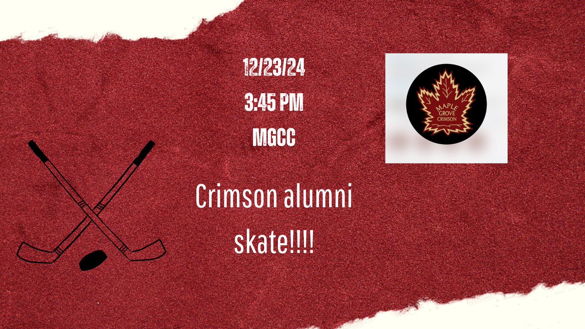 Crimson alumni skate will be on December 23 at 3:45 at MGCC!  Hope to see you there!