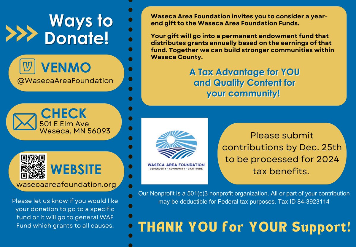 Give a Gift this season that Gives Back! Thank you for supporting your community!