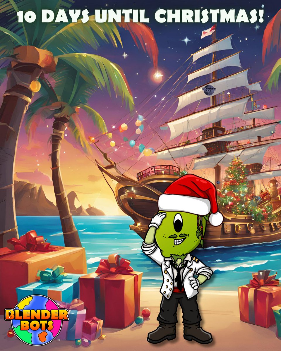 TheBlenderBots's tweet photo. All aboard the Blender Bot Ship with Captain Mo J. Ito for a Caribbean Christmas to remember! Frozen drinks, bright lights, and holiday cheer—this ship’s the party of the season. 

#BlenderBots #CaptainMoJIto #CaribbeanChristmas #FrozenDrinks #HolidayParty #TexasBlends #ChristmasHurricane #FestiveFun #SipTheSeason #ItsInTheMix