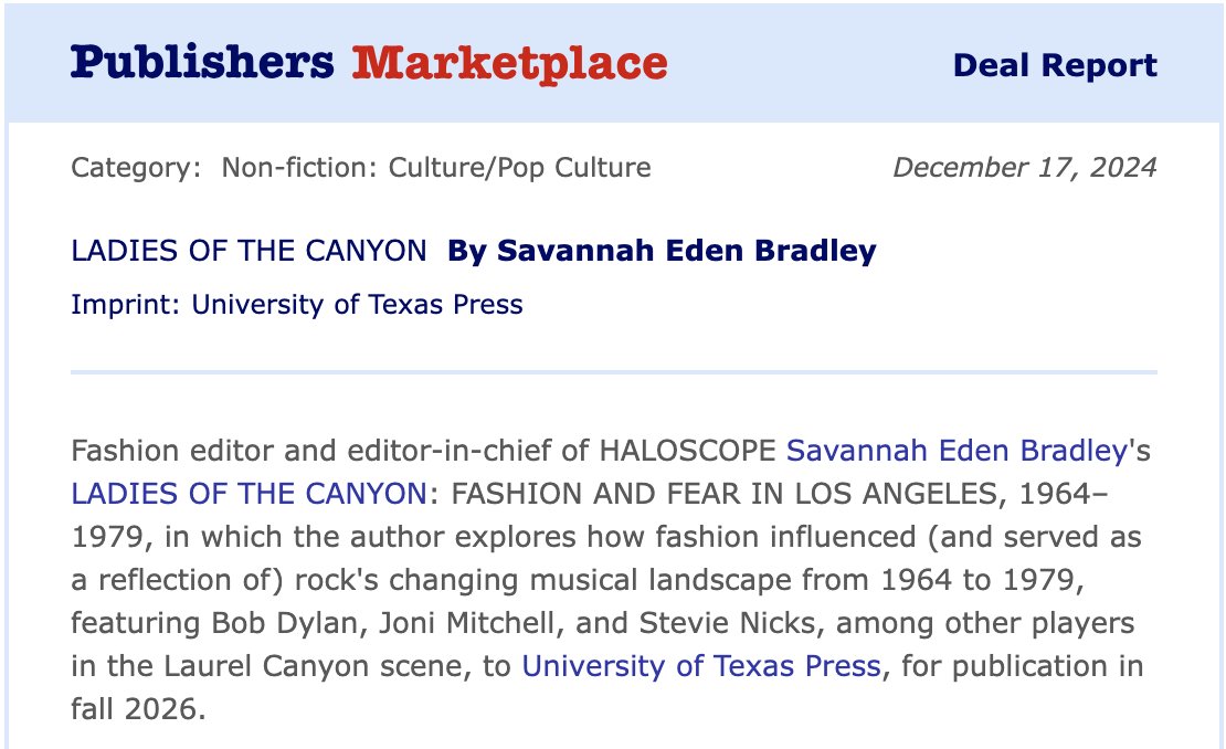 savbrads's tweet image. SOME NEWS: My first book, LADIES OF THE CANYON, is coming soon from @utpress’ American Music Series 🤍