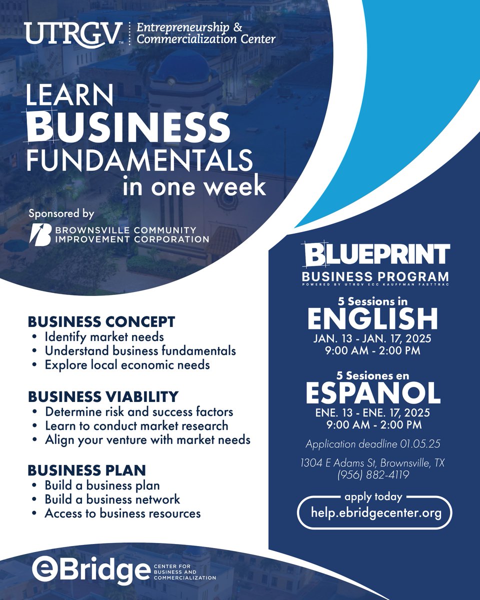 UTRGV_ECC's tweet photo. Plan Your Business in Just One Week! 🚀

Connect with entrepreneurs, gain valuable knowledge, resources, and expert guidance to grow your venture and bring your ideas to life. Don’t wait—your business journey starts now! 🌱

Apply today: https://t.co/98faBDDdYB

#RGV #UTRGV #BTX https://t.co/oQj08xHbDu