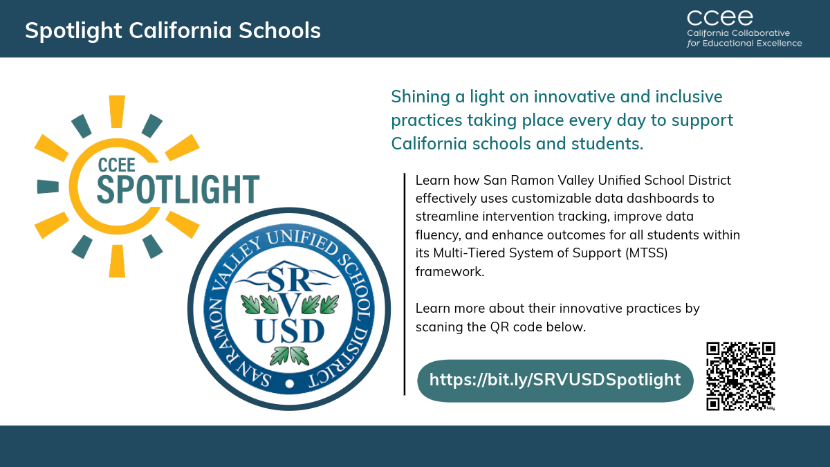 🌟In our latest CCEE Spotlight, we’re highlighting <a href="/SRVUSD1/">SRVUSD</a>! 📊 Discover how they use customizable data dashboards to streamline interventions, monitor progress, and improve student outcomes. 🔍 Read more: bit.ly/SRVUSDSpotlight #EdData #MTSS #K12Success #CCEEspotlight