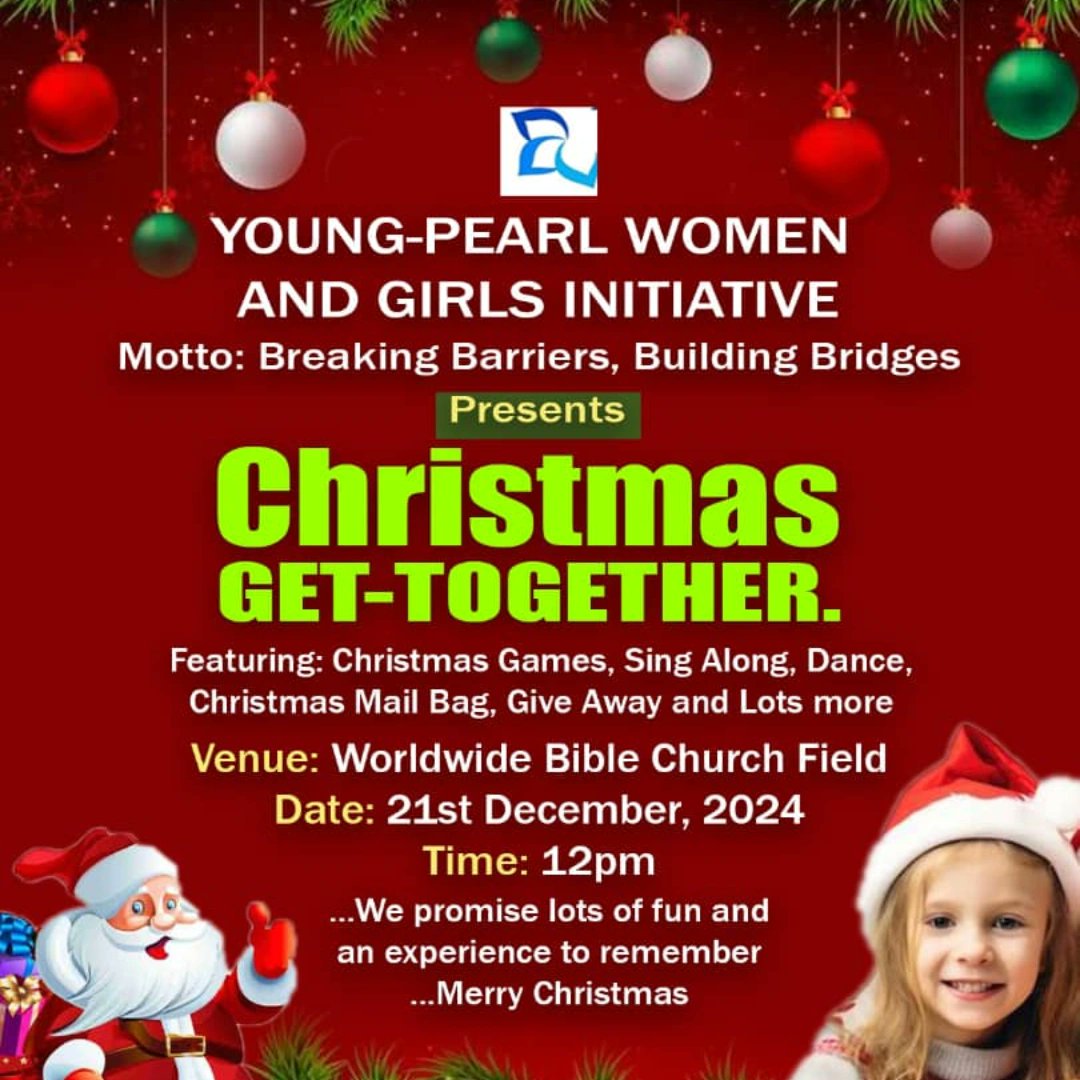 YoungPearlOrg's tweet photo. I am delighted to host the first-ever Youngpearl Christmas Get-together, a gathering that will shape the way girls view Christmas. 
We will be educating them on the reason to stay chaste, pure and decent (using Mary as an example), we would play games, dance and sing carols. https://t.co/BZmALzYOWc