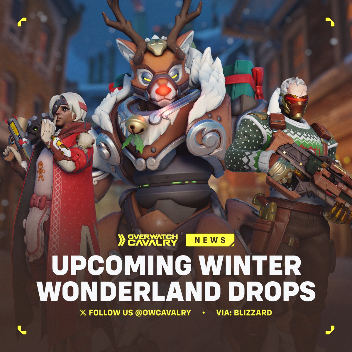 OWCavalry's tweet photo. Upcoming Winter Wonderland Twitch Drops for #Overwatch2 🎁

Watch up to 15 hours to earn sprays, player icons, name cards, and skins such as Gingerbread Ana, Ugly Sweater Soldier: 76, and Reindeer Orisa.

🎄 Dec 21 — Jan 07 https://t.co/ESzW2C166G