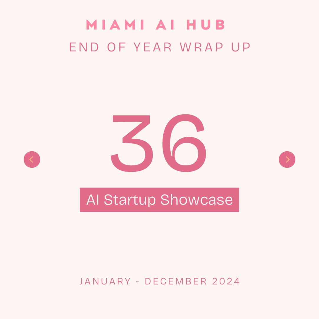 miamiaihub's tweet photo. Miami AI Hub - 2024 Wrapped
2,885 AI enthusiasts
17 events hosted
36 startups showcased
150K+ people reached
Big plans for 2025. Stay tuned!
Want to showcase your startup? Apply here:
๐ https://t.co/A0qfamv8pU
Sponsors/partners: meet@miamiaihub.com
#MiamiAI #TechInMiami #AI https://t.co/T0ux8Fx6Jf