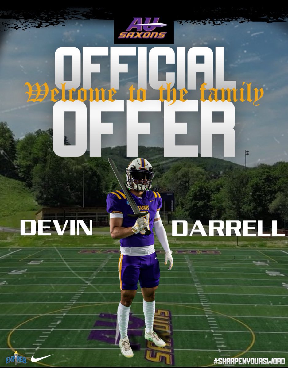 Devin (@devindarrell55) on Twitter photo After a great conversation with The coaching staff at Alfred University, I am blessed to receive my first offer to play football at the next level. All Glory to God❤️✝️ Thank you to the amazing staff at Alfred <a href="/CoachOlasupo/">Coach Mo</a> <a href="/Coach_Bailey2/">Curtis Bailey</a> <a href="/Coach_Rankl/">Bob Rankl</a> <a href="/CoachMilesAU/">Hunter Miles</a> After a great conversation with The coaching staff at Alfred University, I am blessed to receive my first offer to play football at the next level. All Glory to God❤️✝️ Thank you to the amazing staff at Alfred <a href="/CoachOlasupo/">Coach Mo</a> <a href="/Coach_Bailey2/">Curtis Bailey</a> <a href="/Coach_Rankl/">Bob Rankl</a> <a href="/CoachMilesAU/">Hunter Miles</a>