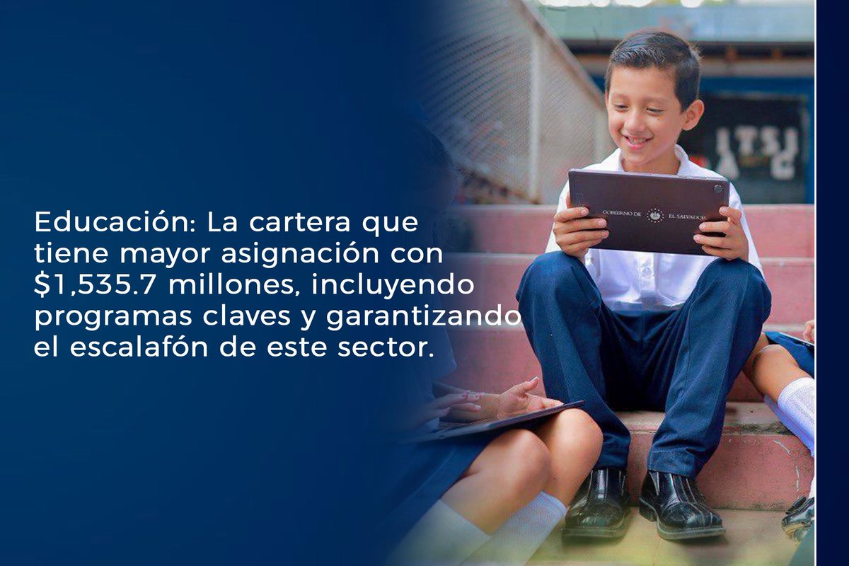 MauricioOrtizES's tweet photo. 📍Aprobamos el primer #Presupuesto totalmente financiado en décadas.✅️

El presupuesto de 2025 trae inversiones significativas para nuestro Pais. 🇸🇻

📚 Educación: $1,535.7 millones
🏥 Salud: $1,170.4 millones
🔒 Seguridad y Defensa: $903.4 millones
🚧 Obras Públicas: $317.3 millones

Una de las carteras que tiene el monto más grande en el presupuesto es Educación, con $1,535.7 millones👩‍🏫

Y los más importante con el #Presupuesto2025, no habrá nuevos impuestos. Ya que nos enfocamos en la recaudación proyectada y el financiamiento del presupuesto.🫡

➡️ Ademas garantizamos el #Escalafón para el ramo de #Salud y #Educación.👩‍🏫👨‍⚕️