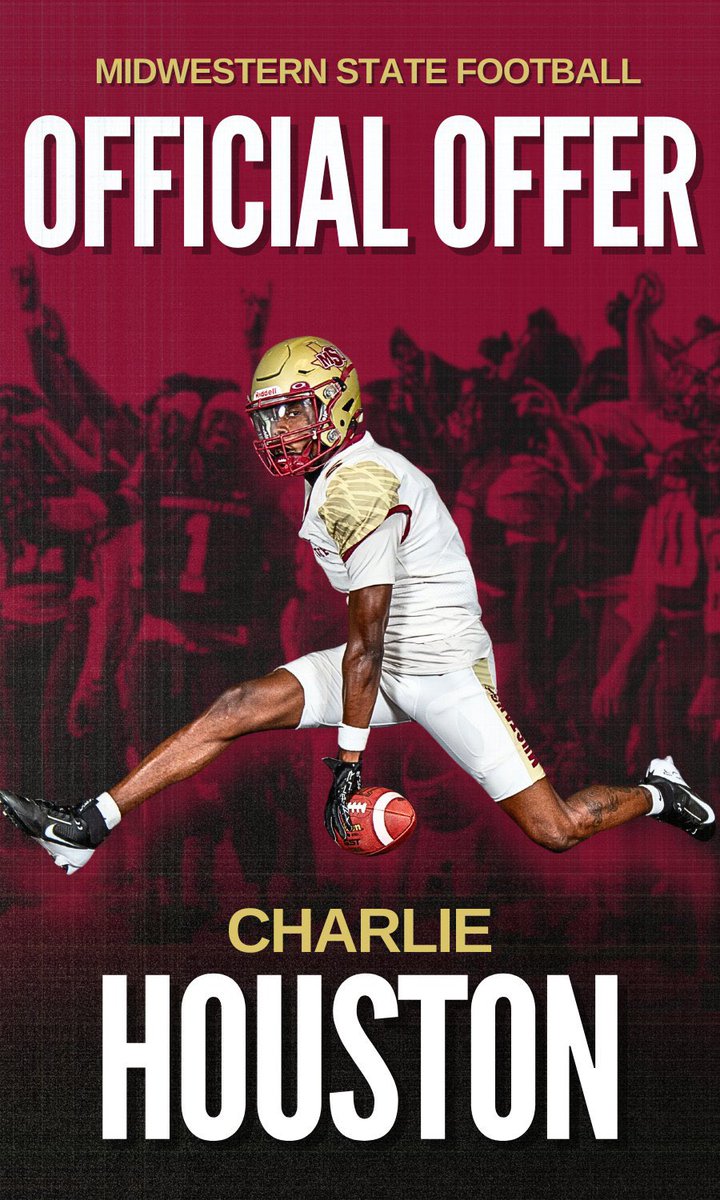 Charlie Houston |5⭐️| (@wch_houston_) on Twitter photo I am blessed to receive my first D2 offer from <a href="/MSUTexasFB/">Midwestern State Football</a> and <a href="/CoachZachWeber/">Coach Weber</a>!
<a href="/owl_football/">Garland Owls</a> <a href="/CoachWilkett/">Alex Wilkett</a> <a href="/Kelvinperry11/">Kelvin perry</a> <a href="/BSublet/">BSUB</a> <a href="/Coach_Casper/">Coach Casey Casper</a> I am blessed to receive my first D2 offer from <a href="/MSUTexasFB/">Midwestern State Football</a> and <a href="/CoachZachWeber/">Coach Weber</a>!
<a href="/owl_football/">Garland Owls</a> <a href="/CoachWilkett/">Alex Wilkett</a> <a href="/Kelvinperry11/">Kelvin perry</a> <a href="/BSublet/">BSUB</a> <a href="/Coach_Casper/">Coach Casey Casper</a>