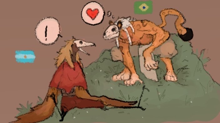 PAPELITO_O's tweet photo. Aun me falta pensar en el diseño del bestial de Brasil pero ya tengo idea 
+ Un poco de interacción entre bestiales ✨🦖✨
#CountryHumans 
#countryhumanbrasil
#countryhumansargentina https://t.co/9R66YE5t5c