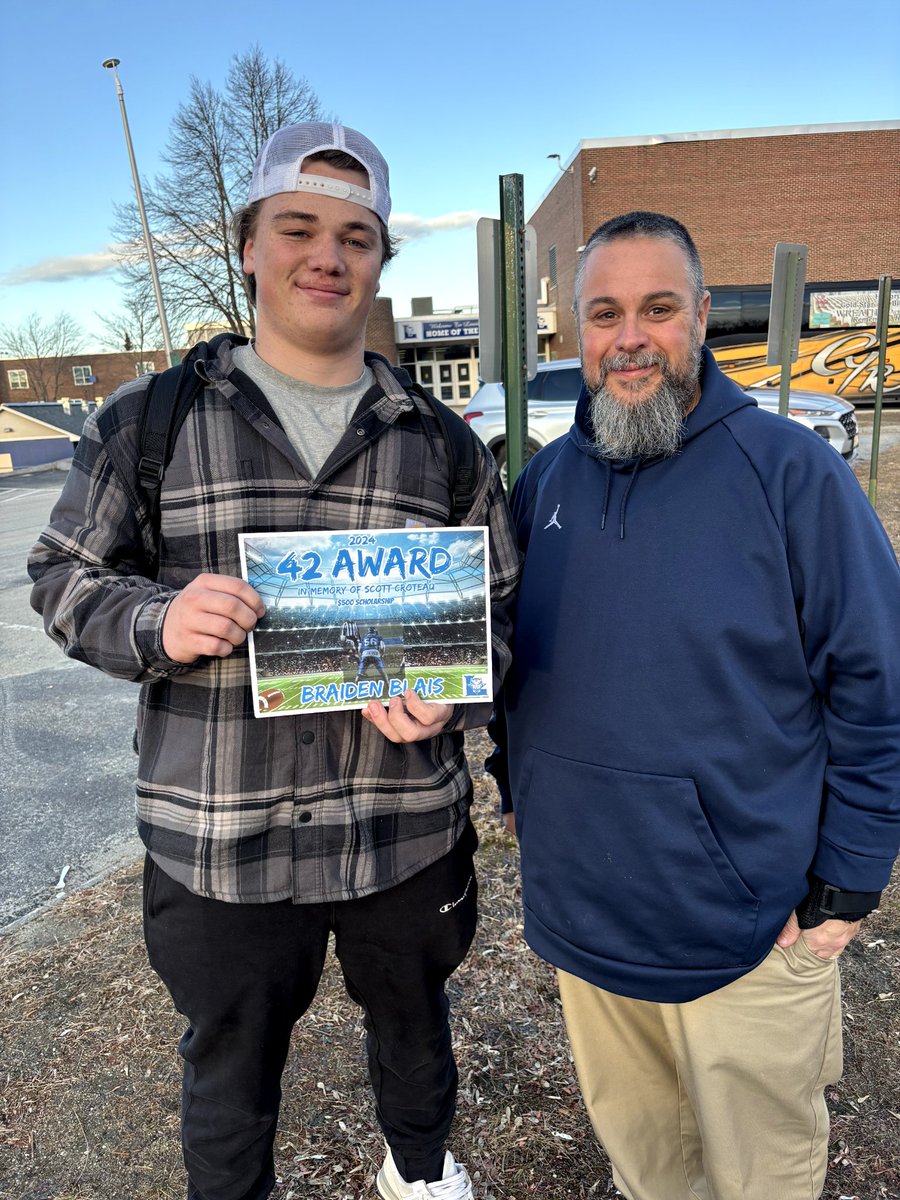 Otdt65's tweet photo. Able to give out the Blue Devil Legacy Award Scholarship today.  Honored to keep this thing going even when I'm not coaching at LHS anymore.  Congrats to Braiden Blais and Jeffrey Randall.  Each guy will get a $1000 scholarship.  Over $7400 donated in the 5 years of the award. https://t.co/MRLNVjXn6H
