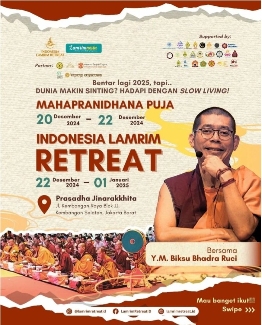 Dunia semakin sibuk. Berita buruk pun bertebaran di media. Menemukan jeda untuk kembali menemukan kedamaian menjadi perlu.

Yuk, berjeda dan damaikan diri sejenak untuk sambut 2025 di Indonesia Lamrim Retreats. Daftar di registration.lamrimretreat.id

#ILR2024 #LamrimRetreatID