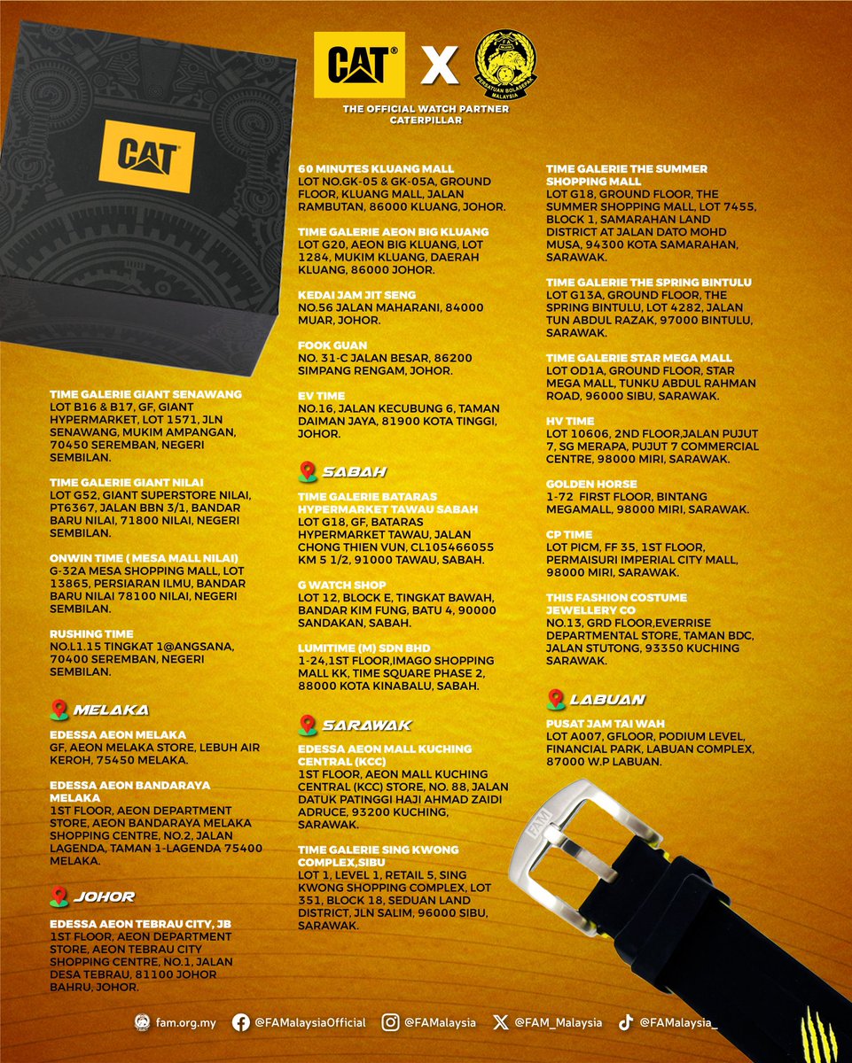 FAM_Malaysia's tweet photo. π Kedai pengedar sah yang disenaraikan
https://t.co/HnF8lRjPBA
#FAM #HarimauMalaya #CATxFAM #CATxHarimauMalaya https://t.co/YzwnBfYERt
