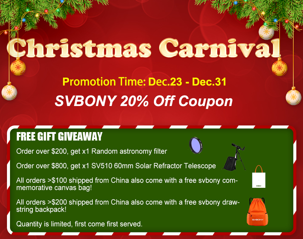 SVBONY1's tweet photo. Christmas sale is coming soon, don't miss it, collect our store now.
SVBONY wishes all friends a Merry Christmas!
Store Link: https://t.co/1fuK4TOrcK
#christmas #svbony #ebay #coupon #astro #nebula https://t.co/2vDZbCbcvm