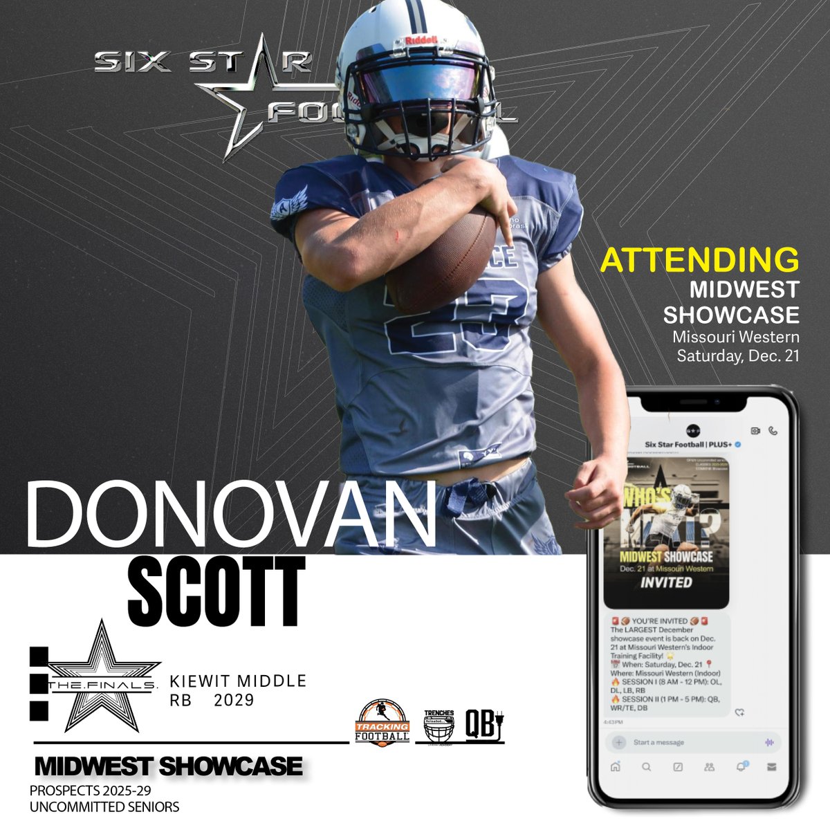 Six Star Football | PLUS+ (@sixstarfootball) on Twitter photo MIDWEST SHOWCASE PREVIEW | Donovan Scott
5’9, 155 | RB | 2029 | Kiewit Middle (NE) | <a href="/DonovanSco82708/">Donovan Scott</a>
☑️Excited to announce rising prospect Donovan Scott will be attending the Midwest Showcase!
📆Dec 21
📍Missouri Western
REGISTER/INFO ➡️sixstarfootball.com/six-star-footb… MIDWEST SHOWCASE PREVIEW | Donovan Scott
5’9, 155 | RB | 2029 | Kiewit Middle (NE) | <a href="/DonovanSco82708/">Donovan Scott</a>
☑️Excited to announce rising prospect Donovan Scott will be attending the Midwest Showcase!
📆Dec 21
📍Missouri Western
REGISTER/INFO ➡️sixstarfootball.com/six-star-footb…