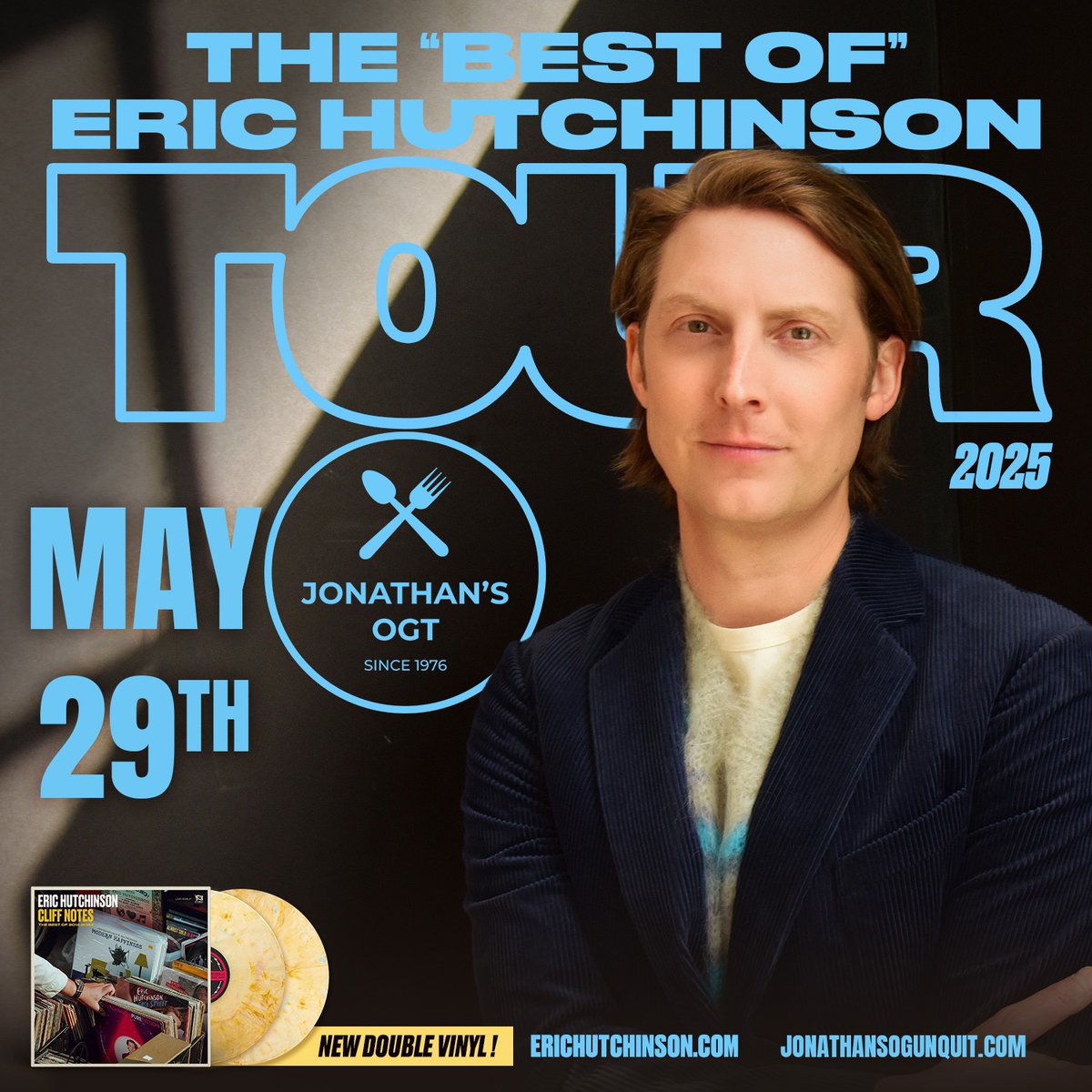 BIG 2025 Announcement!  Jonathan's Ogunquit is part of The "Best of Eric Hutchinson" Tour this upcoming May! Tickets are on sale now!  #thebestof #erichutchinson #jonathansogt #concerttickets #holidaygifts #ogunquit