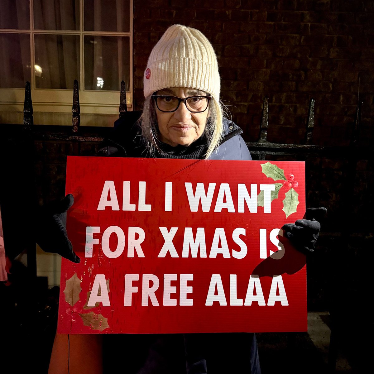Mona Seif (@monasosh) on Twitter photo This is my mother, on day 79 of her hunger strike, out in the cold, making sure her wish is out there clear for everyone to see .. All she wants for Christmas is a #FreeAlaa This is my mother, on day 79 of her hunger strike, out in the cold, making sure her wish is out there clear for everyone to see .. All she wants for Christmas is a #FreeAlaa