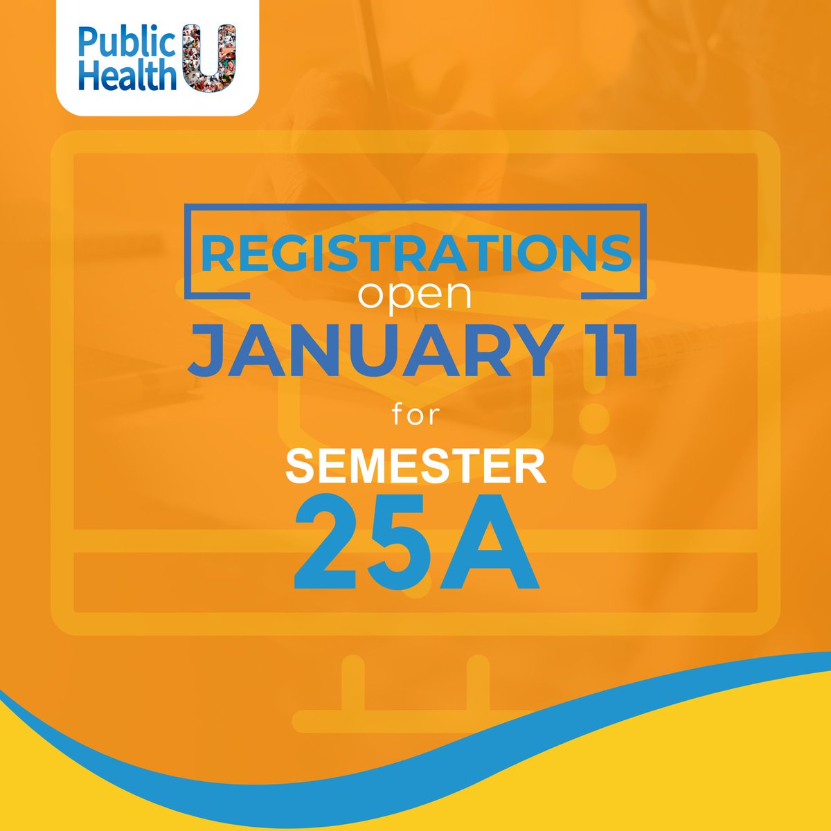 Public_Health_U's tweet photo. 🎓 Semester 25A registration opens on January 11!
Continuing students in the Master’s Level Program, it’s time to register and select your modules.

🌟 New students can apply for Semester 25B!

Visit our Website for more information https://t.co/J96FB9TUah