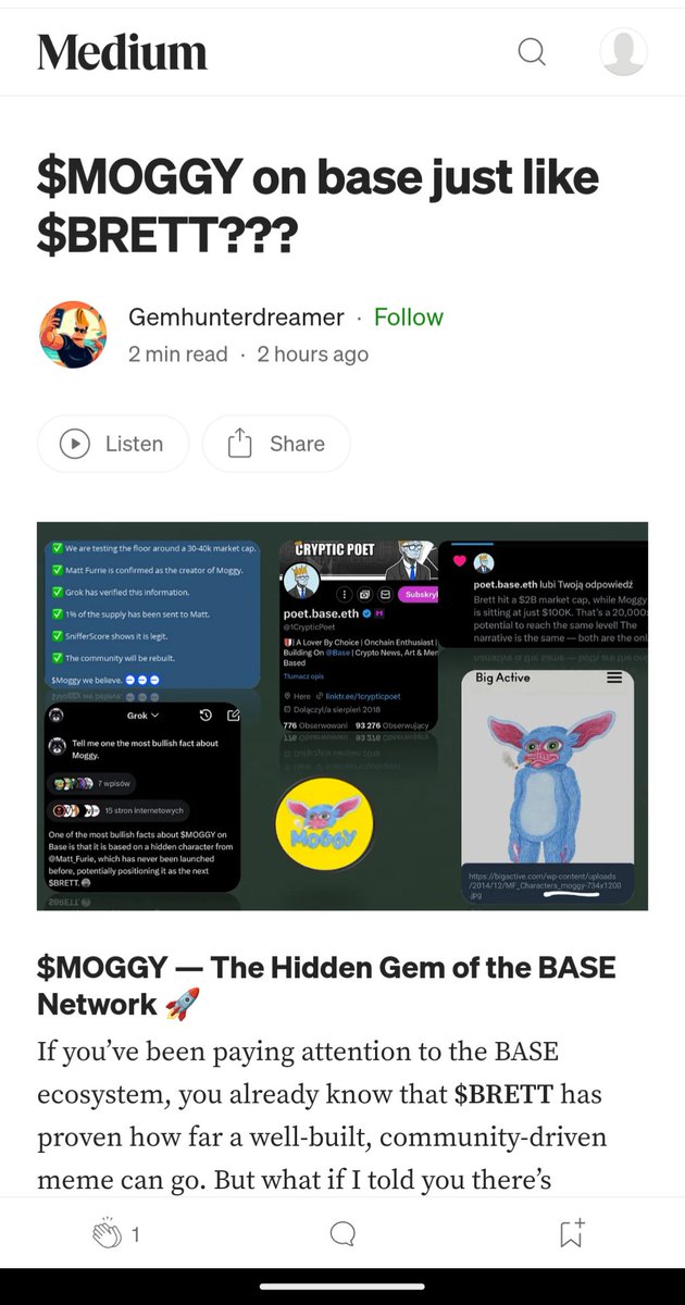 BasedMoggy's tweet photo. A $MOGGY medium is live - be sure to check it out!

https://t.co/Wg8P8TEzRE

Your second chance at a blue #MattFurie character on #Base!

https://t.co/TY7OhKWEdP

$BRETT $APU $PEPE #Memecoin https://t.co/KmXhTL6jJu