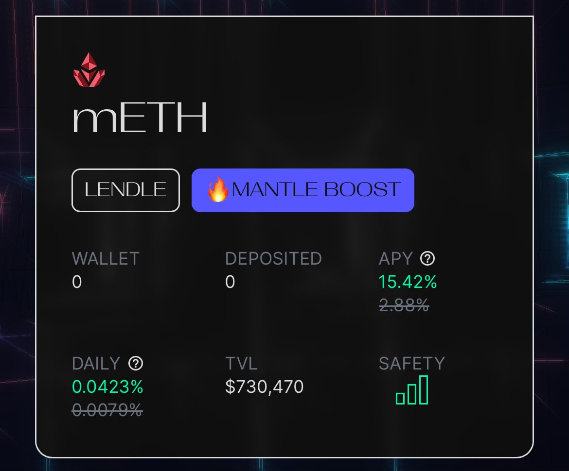 circuitprotocol's tweet image. Don’t forget 15% APY on $mETH on Circuit! Highest in the game

One click deposit here:

circuit.farm/#/vault/lendle…