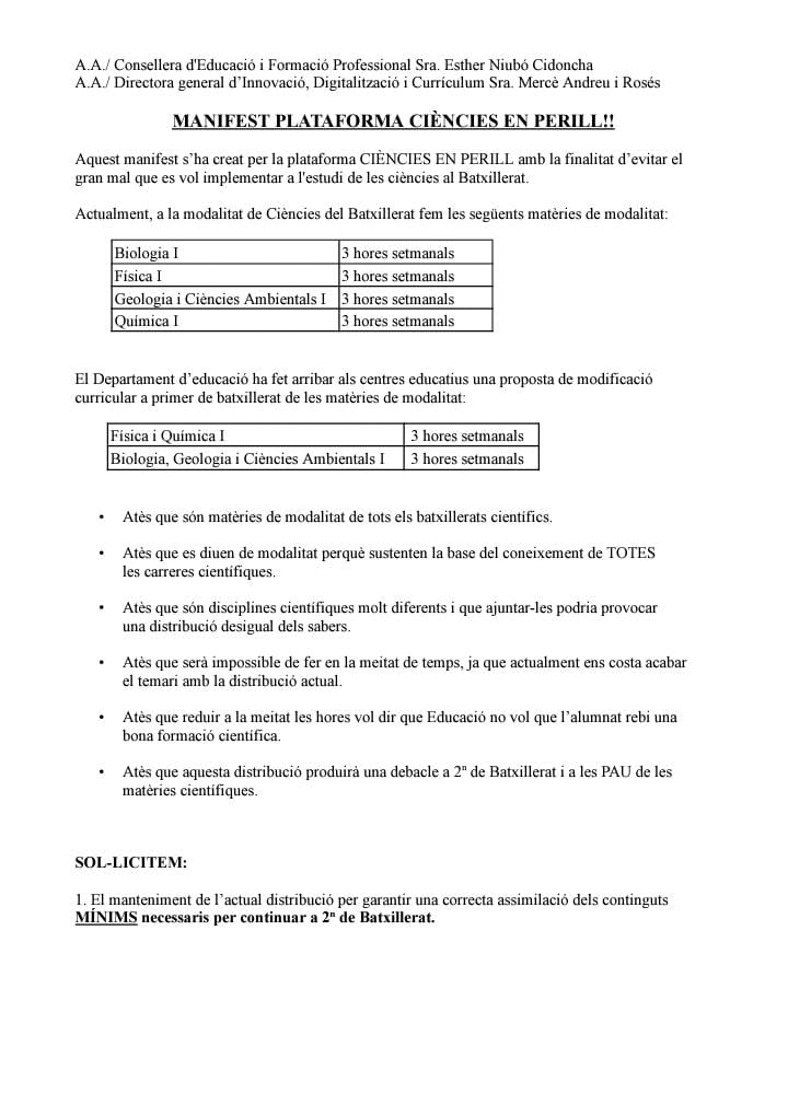 Les ciències estan en perill! Potser és una qüestió de lleis, però les lleis es poden canviar, i sobretot quan parlem del nostre futur científic pel nostre país. 
Frenem el despropòsit plegats! 
Nosaltres ens adherim al manifest de @cienciaenlluita