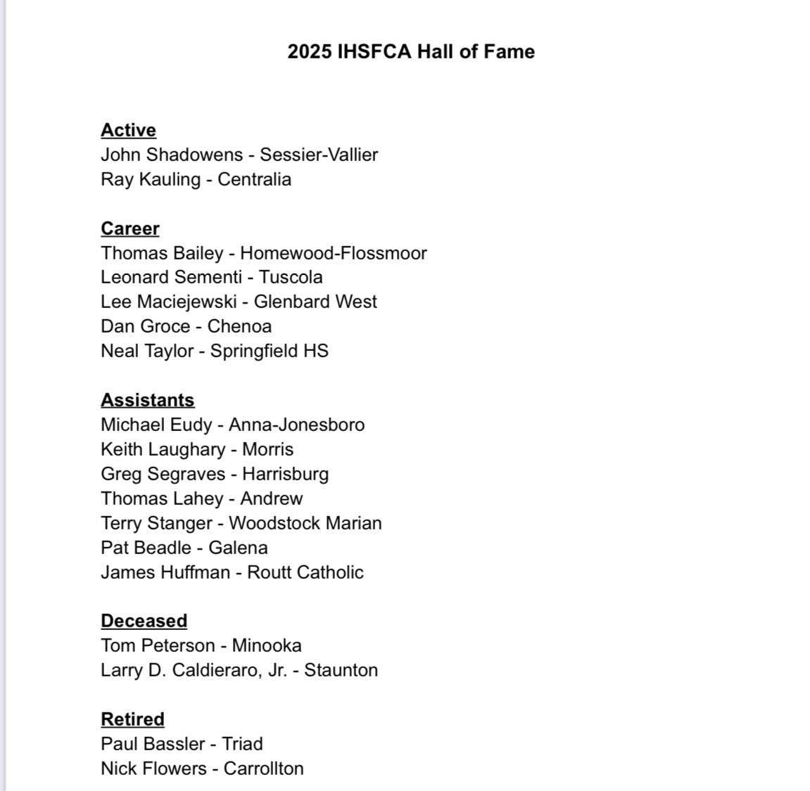 IHSFCA (@ihsfca1) on Twitter photo Congratulations to the 2025 IHSFCA Hall of Fame inductees. The luncheon/ceremony will be on March 29 <a href="/iHotel/">I Hotel and Illinois Conference Center</a>. Congratulations again to the class of 2025! Congratulations to the 2025 IHSFCA Hall of Fame inductees. The luncheon/ceremony will be on March 29 <a href="/iHotel/">I Hotel and Illinois Conference Center</a>. Congratulations again to the class of 2025!