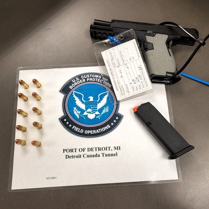 A handgun and ammunition seized by CBP officers in Detroit. 