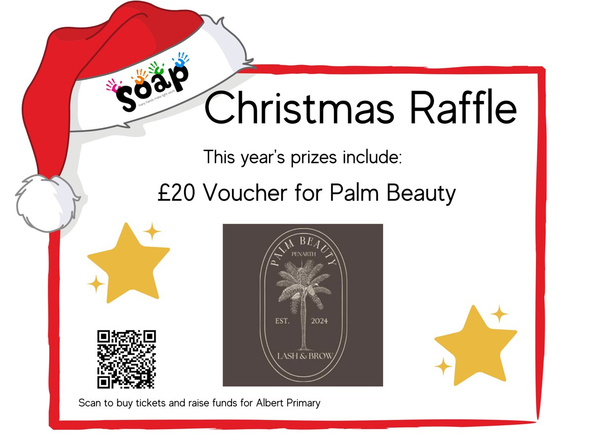 Our next raffle prize kindly donated is a £20 voucher for Palm Beauty in Penarth.

To treat yourself or a loved one to a brow treatment, purchase your raffle tickets online.  peoplesfundraising.com/raffle/soap-ch….

Join us <a href="/AlbertPrimary/">Albert Primary</a> on Thursday for the draw