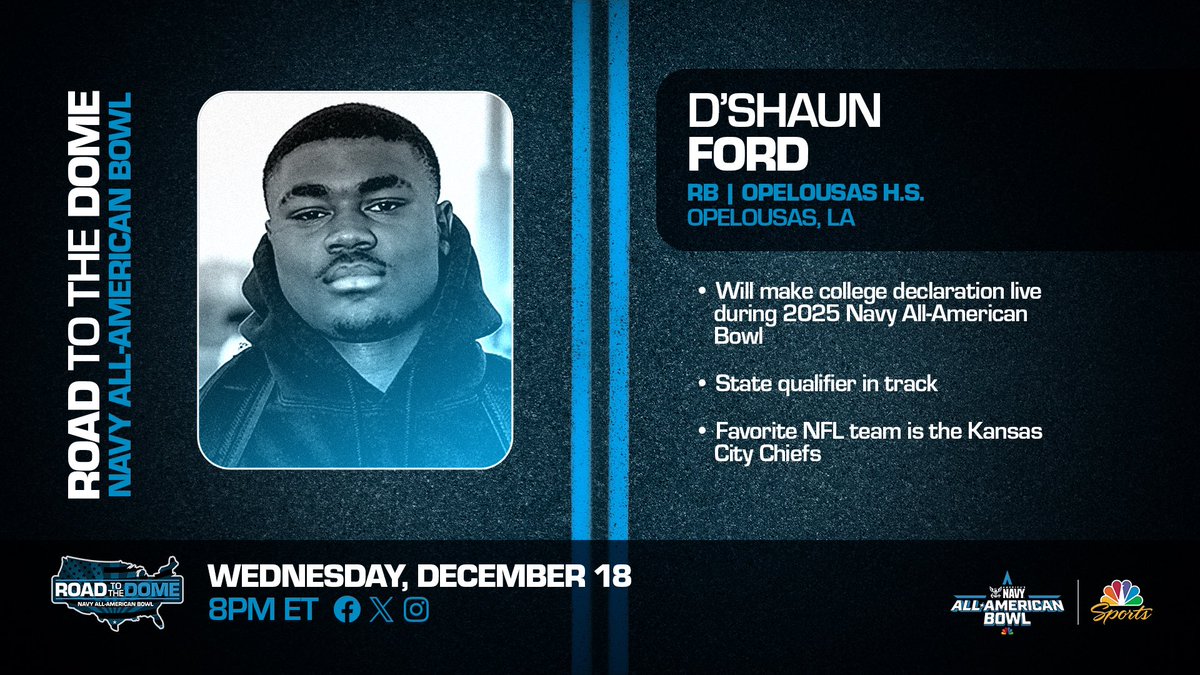 Running back D’Shaun Ford (<a href="/d1shaun2/">D’Shaun Ford</a>) will be virtually presented his Navy All-American jersey tomorrow at 8 pm ET.

#NavyAAB 🇺🇸 <a href="/AmericasNavy/">America's Navy</a>