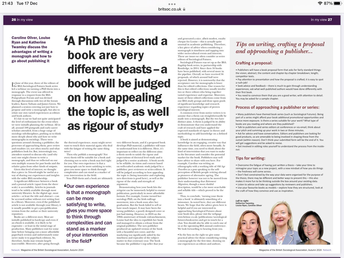Ros Edwards 🕯🌱 (@rosedwards2) on Twitter photo Such excellent advice for #PhD scholars about publishing a book from your research
by <a href="/KTwamley/">Katherine Twamley</a> Louise Ryan <a href="/CarolineJOliver/">Caroline Oliver</a> in <a href="/britsoc/">The BSA</a> Network Such excellent advice for #PhD scholars about publishing a book from your research
by <a href="/KTwamley/">Katherine Twamley</a> Louise Ryan <a href="/CarolineJOliver/">Caroline Oliver</a> in <a href="/britsoc/">The BSA</a> Network