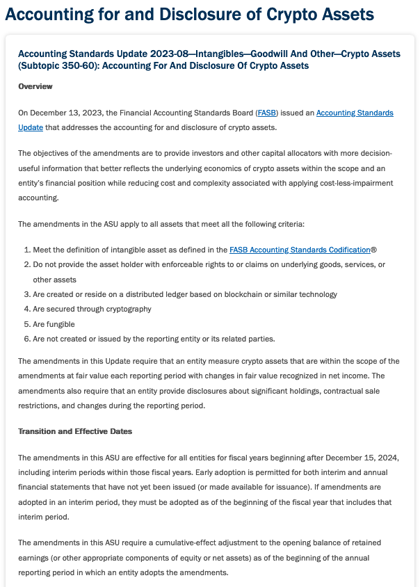 McKayResearch's tweet photo. New FASB accounting rules are now in force, allowing companies to report #crypto on their balance sheets at fair value provided the requisite disclosures are made.
This is a huge deal for #Cryptofication and #Bitcoinization of corporate treasuries.
#DigitalAssets #Bitcoin https://t.co/fqWiun8ZVH